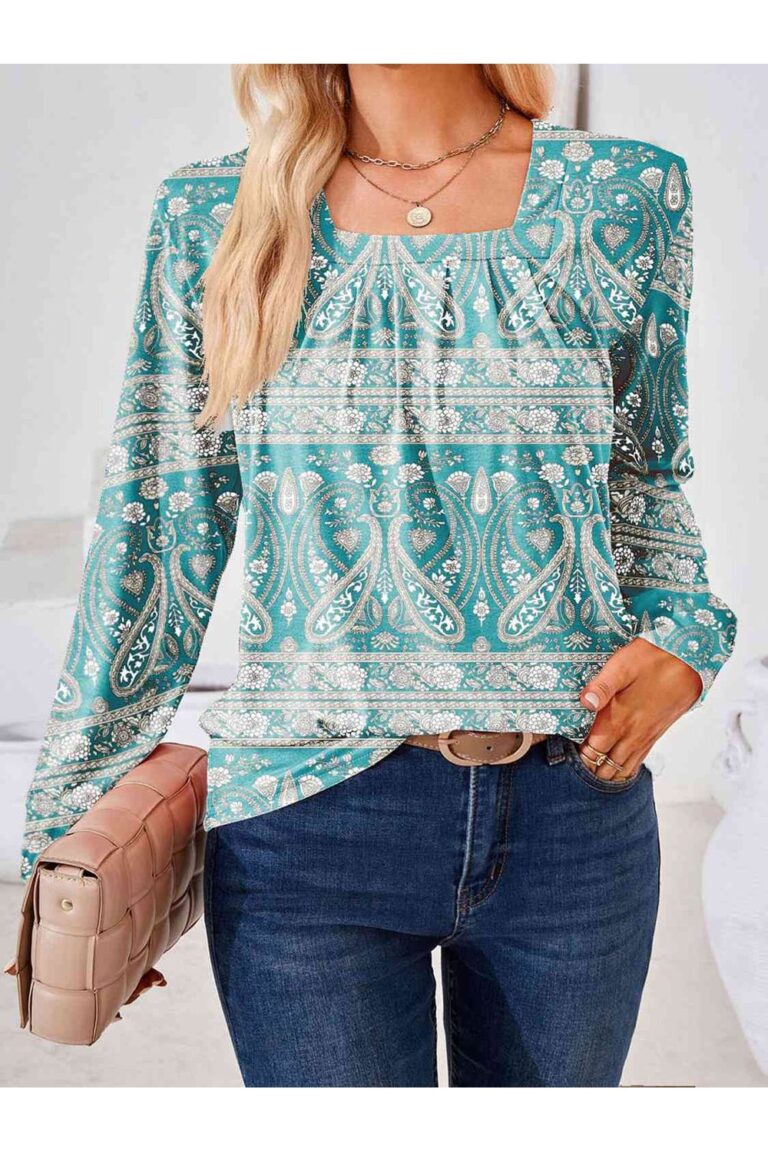 Full Size Square Neck Long Sleeve Blouse