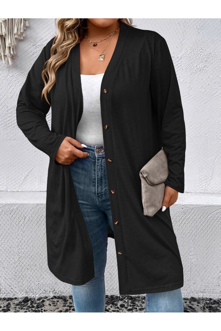 Plus Size Button Down Longline Cardigan