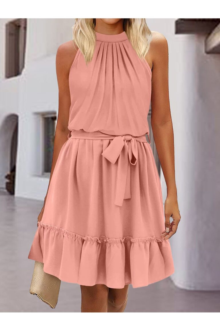 Frill Tied Mock Neck Sleeveless Dress